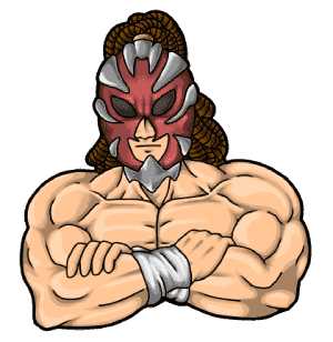 Muscular masked wrestler with his arms crossed