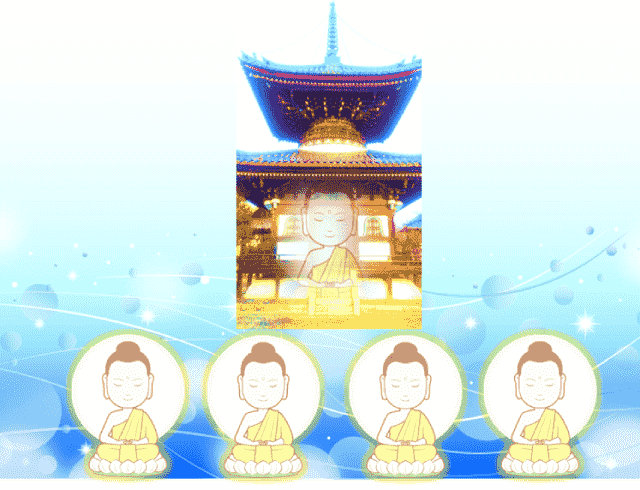 Buddha's alter ego Buddha gathered in front of the multi-temple pagoda on Mt.Ryoju