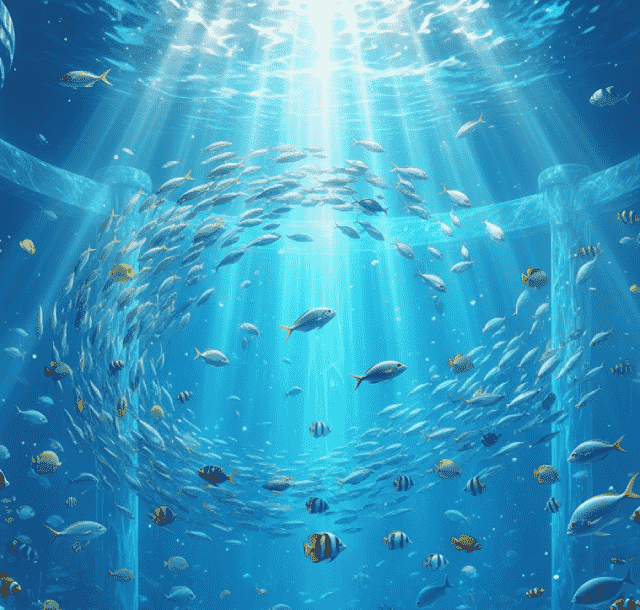 幻想的な水槽で泳ぐさかなたち。