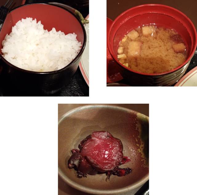 ライス、漬物と汁物。